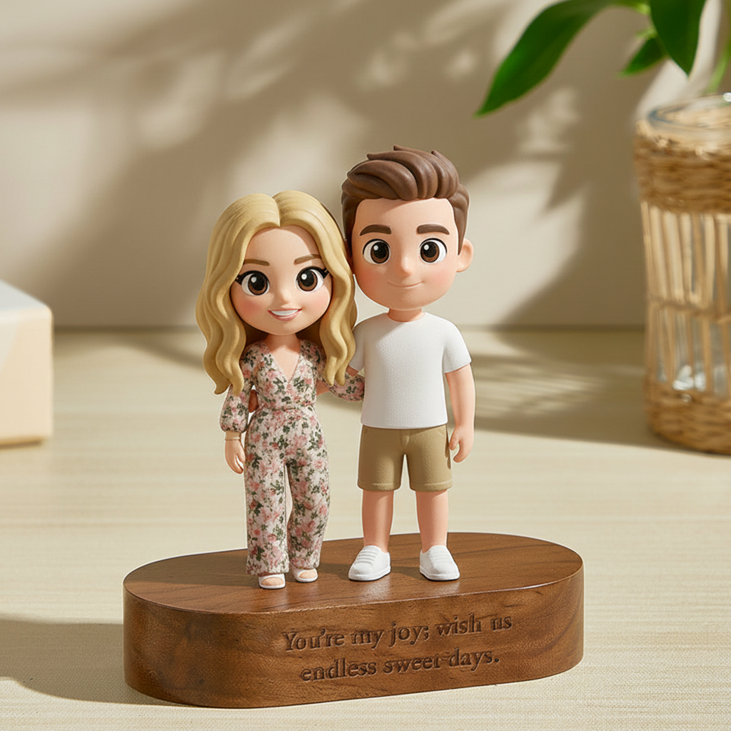 Custom 3D Figurine Engraved Wooden Base Custom Name Personalized Message Solid Wood Stand for Home Decor & Anniversary Keepsake Gift