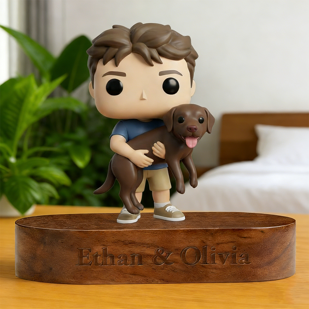 Custom 3D Figurine Engraved Wooden Base Custom Name Personalized Message Solid Wood Stand for Home Decor & Anniversary Keepsake Gift