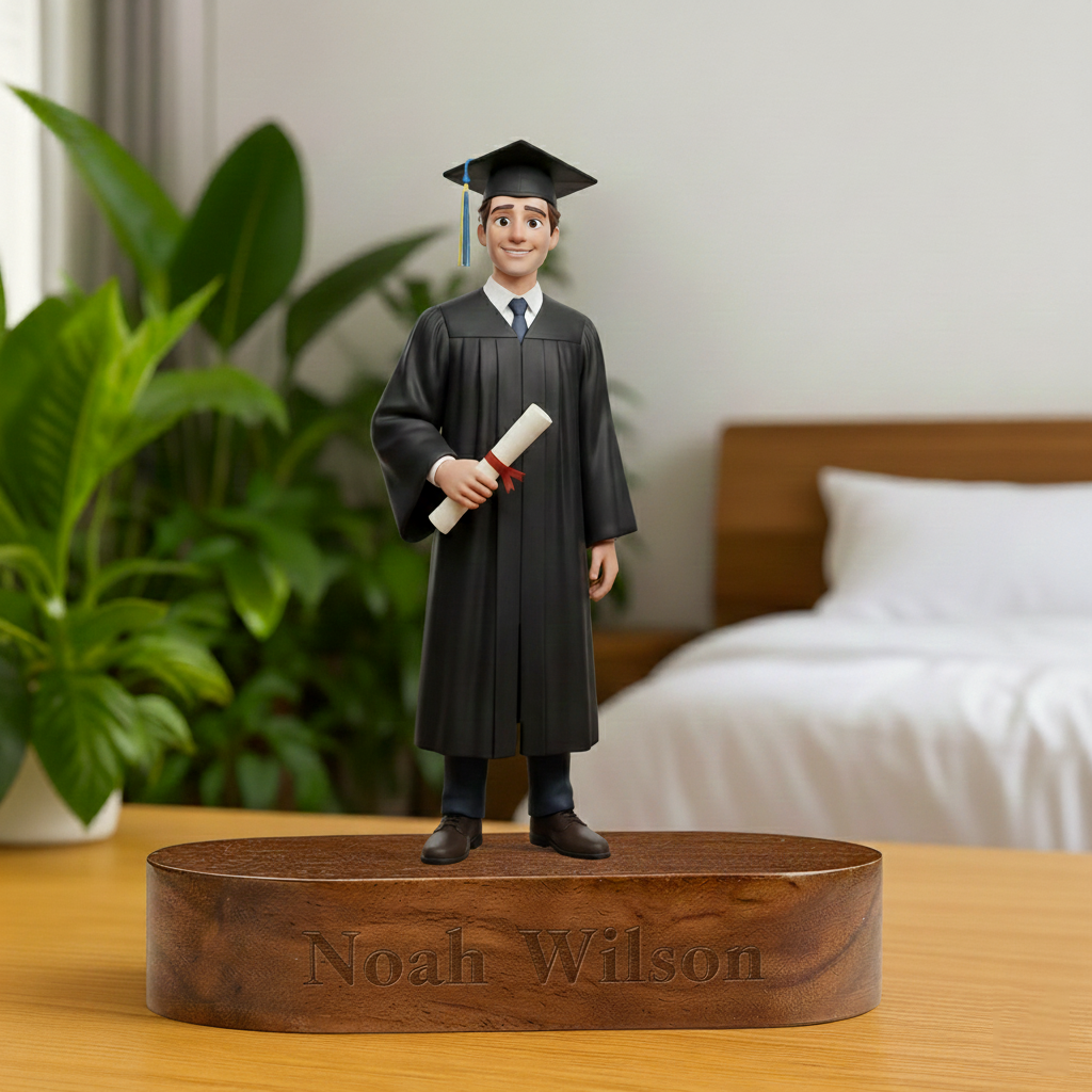 Custom 3D Figurine Engraved Wooden Base Custom Name Personalized Message Solid Wood Stand for Home Decor & Anniversary Keepsake Gift