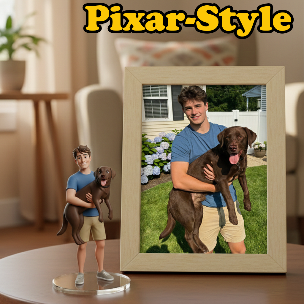 Custom Single Separate Chibi Style 3D Figurine From Your Photo – Human & Pet Bond Edition – Cute & Heartwarming Style | KibiFig
