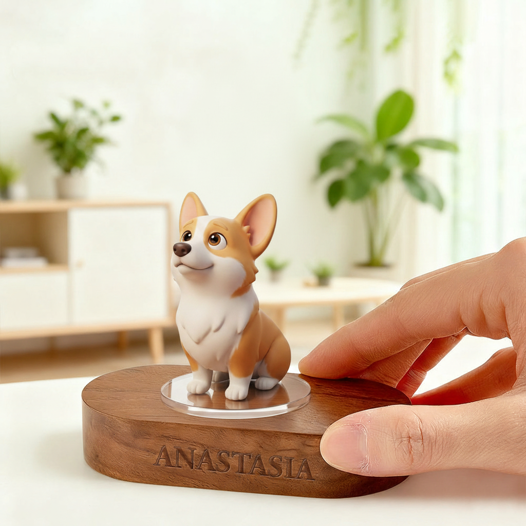 Custom 3D Figurine Engraved Wooden Base Custom Name Personalized Message Solid Wood Stand for Home Decor & Anniversary Keepsake Gift