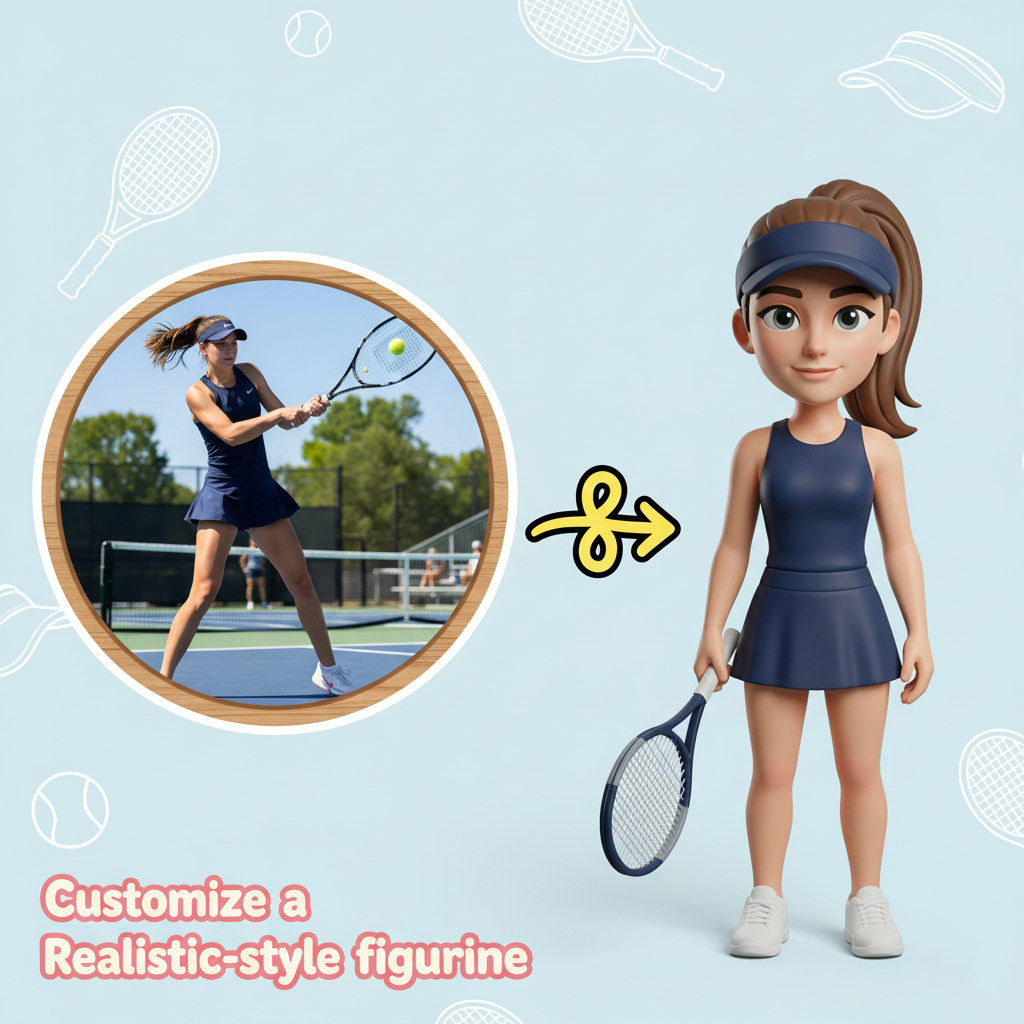 Custom Single Separate Chibi Style 3D Figurine From Your Photo – Tennis Edition – Cute Edition | KibiFig