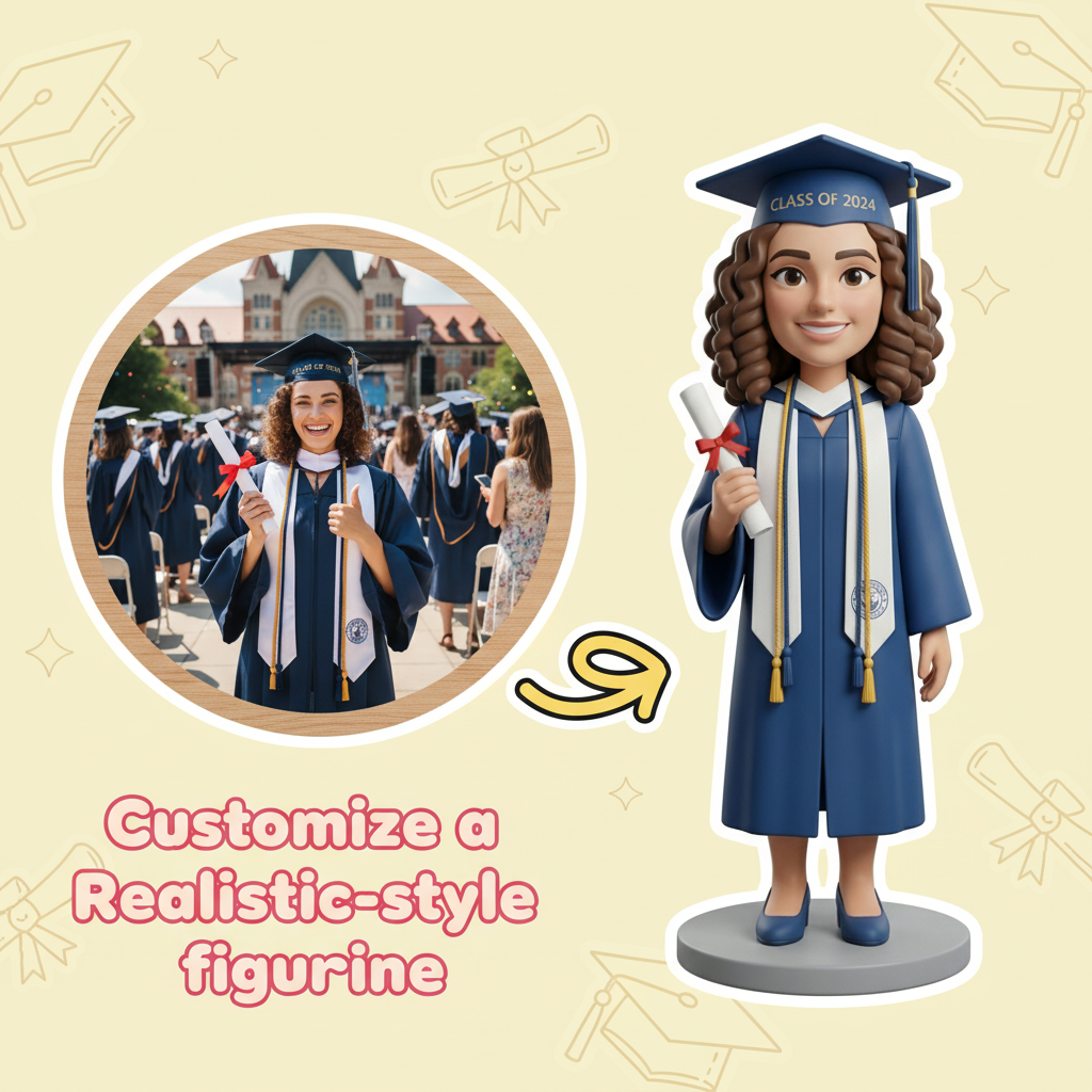 Custom Single Separate Chibi Style 3D Figurine From Your Photo – Graduation Edition – Cute Edition | KibiFig