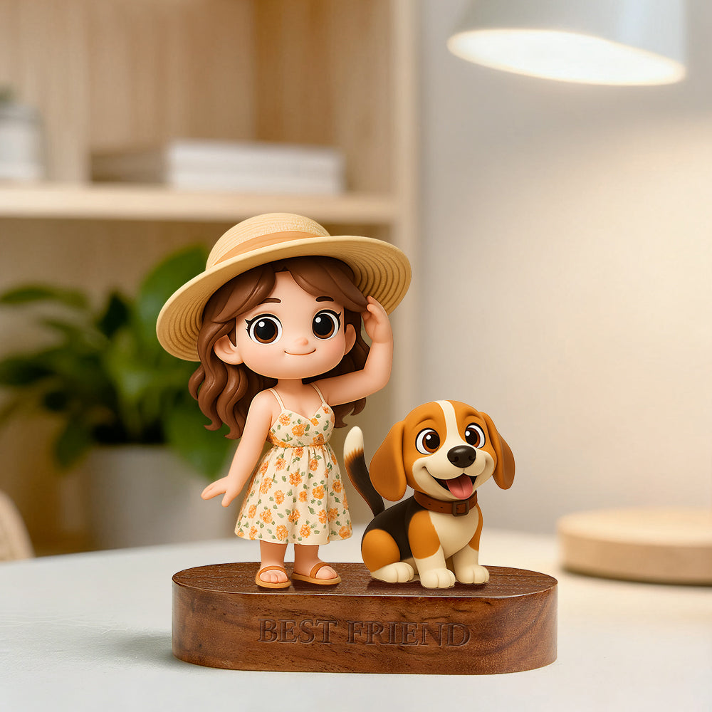 Custom 3D Figurine Engraved Wooden Base Custom Name Personalized Message Solid Wood Stand for Home Decor & Anniversary Keepsake Gift