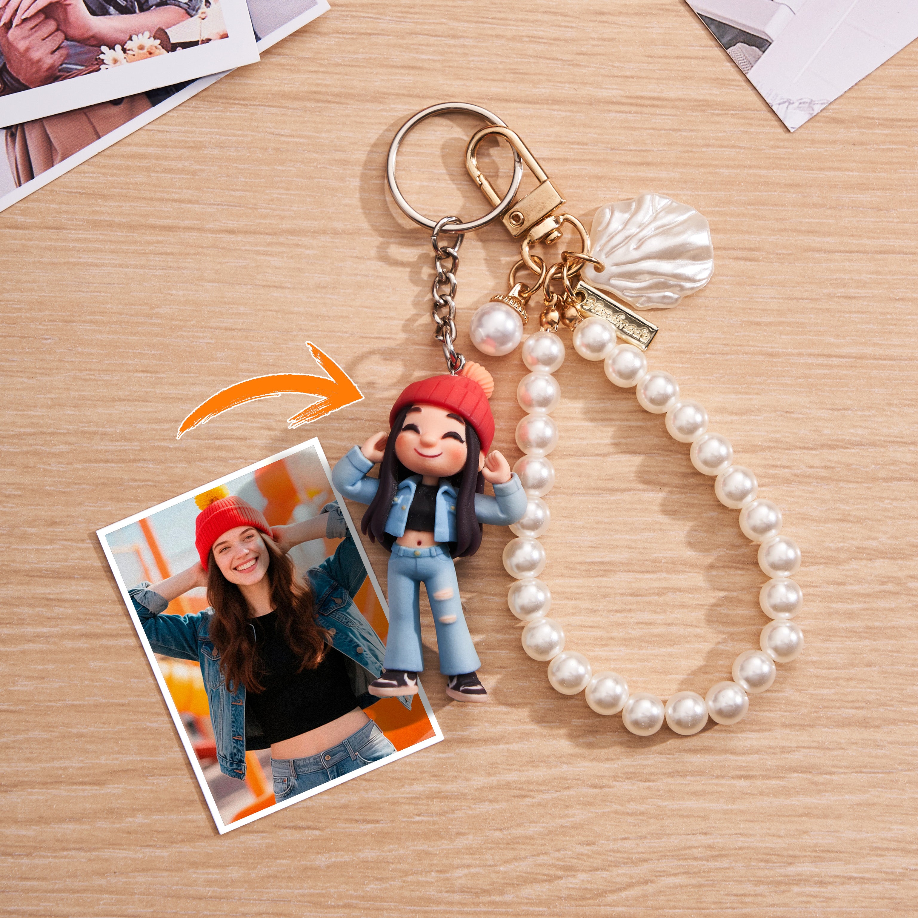 Personalized 3D Keychain from Photo Custom Cartoon Mini Figure Doll Unique Keyring & Creative Gift with Pearl Style Accessory | KibiFig