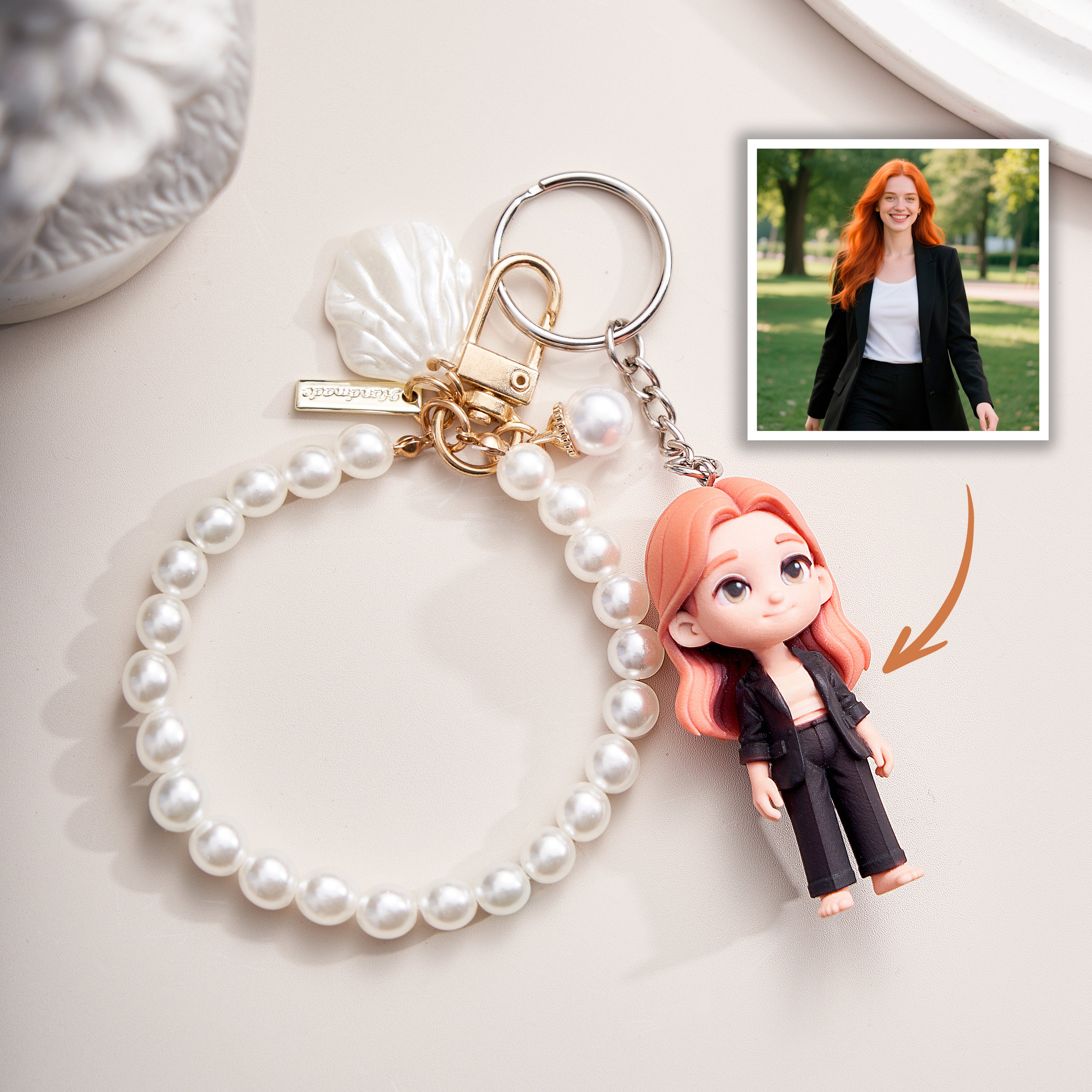 Personalized 3D Keychain from Photo Custom Cartoon Mini Figure Doll Unique Keyring & Creative Gift with Pearl Style Accessory | KibiFig