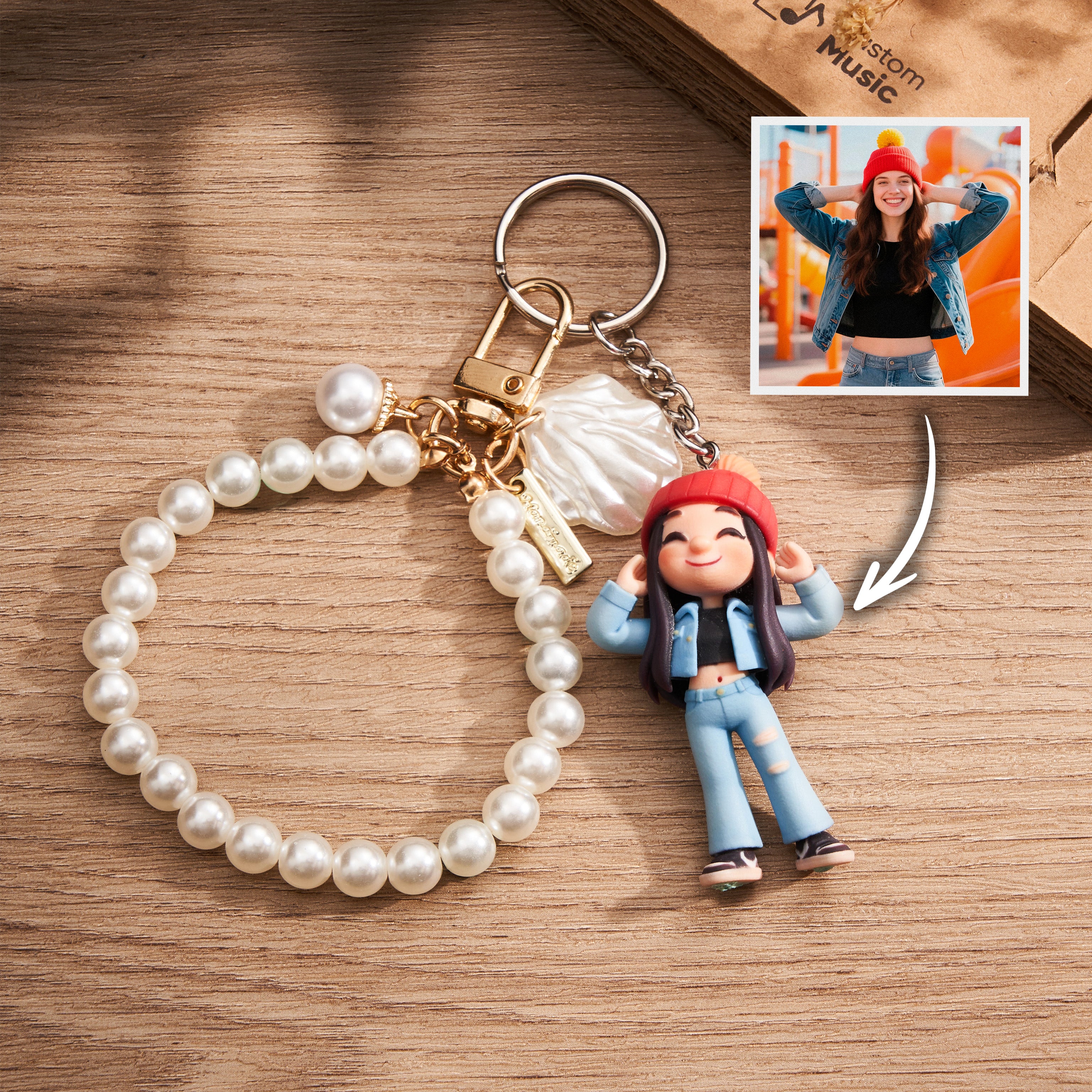 Personalized 3D Keychain from Photo Custom Cartoon Mini Figure Doll Unique Keyring & Creative Gift with Pearl Style Accessory | KibiFig