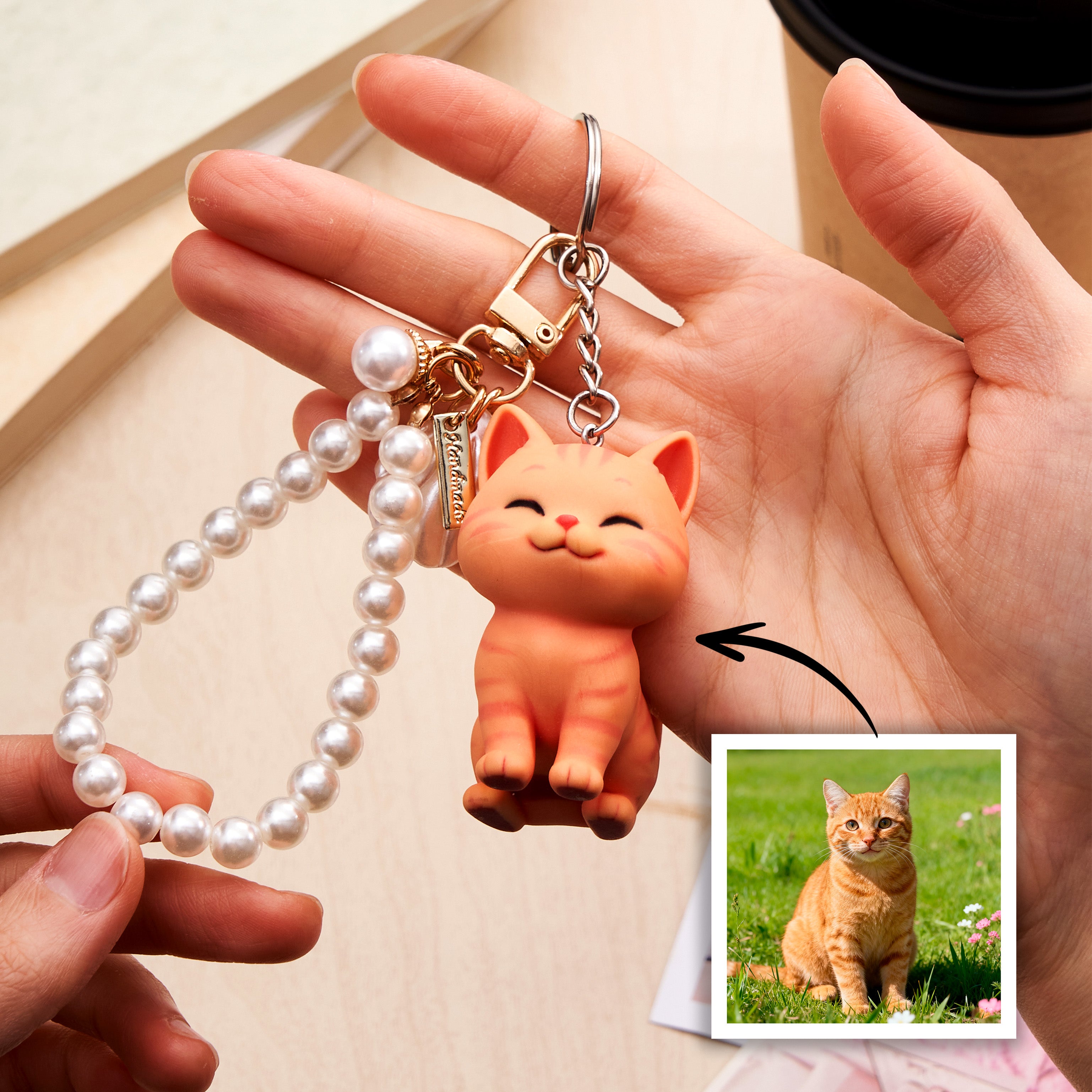 Personalized 3D Keychain from Photo Custom Cartoon Mini Figure Doll Unique Keyring & Creative Gift with Pearl Style Accessory | KibiFig