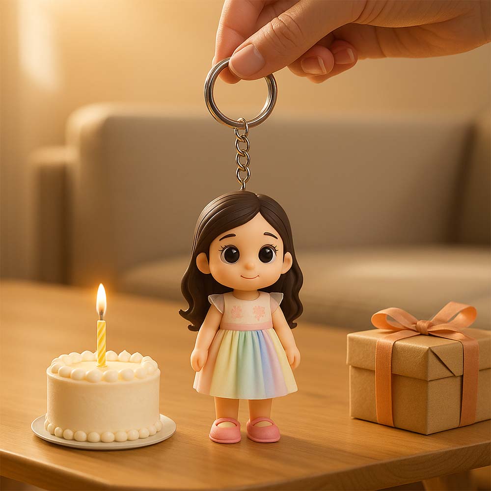 Personalized 3D Keychain from Photo Custom Cartoon Mini Figure Doll Unique Keyring & Creative Gift with Pearl Style Accessory | KibiFig
