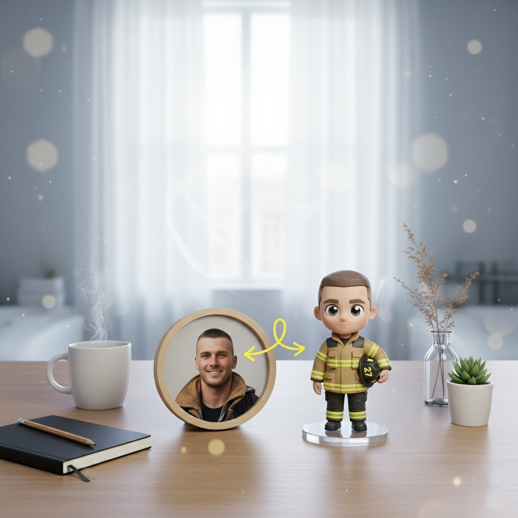 Custom Single Separate Chibi Style 3D Figurine From Your Photo – Firefighter Edition – Cute Edition | KibiFig