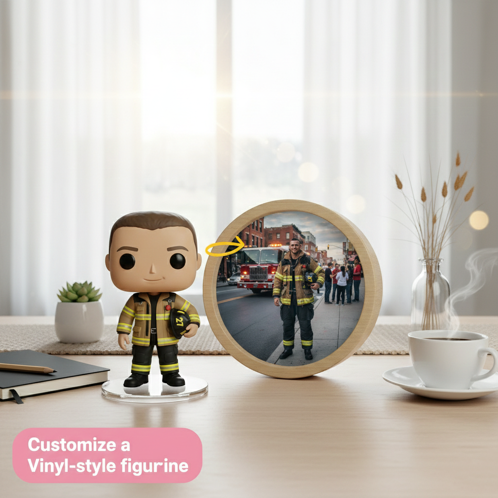 Custom Single Separate Chibi Style 3D Figurine From Your Photo – Firefighter Edition – Cute Edition | KibiFig