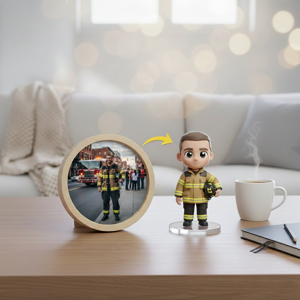 Custom Single Separate Chibi Style 3D Figurine From Your Photo – Firefighter Edition – Cute Edition | KibiFig
