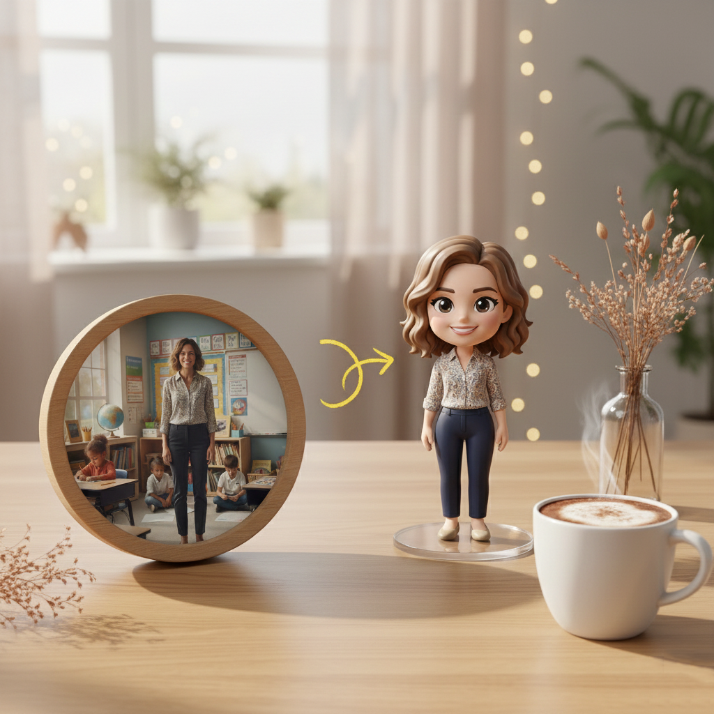 Custom Single Separate Chibi Style 3D Figurine From Your Photo – Teacher's Edition – Cute Edition | KibiFig