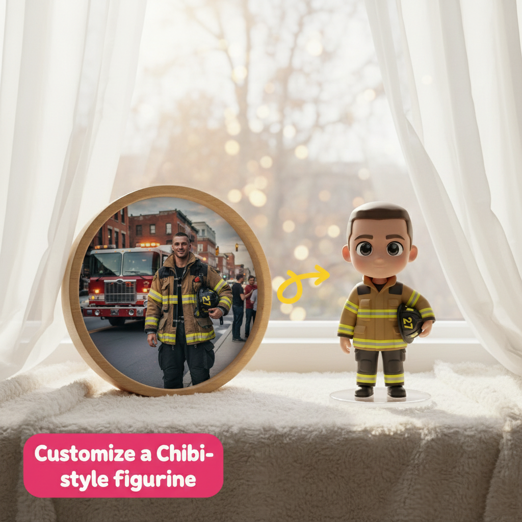 Custom Single Separate Chibi Style 3D Figurine From Your Photo – Firefighter Edition – Cute Edition | KibiFig