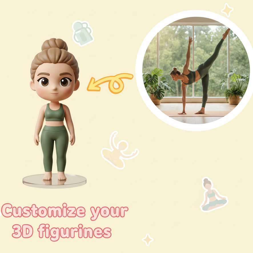 Custom Single Separate Chibi Style 3D Figurine From Your Photo – Yoga Edition – Cute Edition | KibiFig