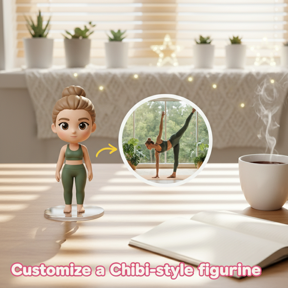 Custom Single Separate Chibi Style 3D Figurine From Your Photo – Yoga Edition – Cute Edition | KibiFig
