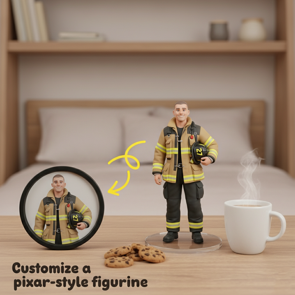 Custom Single Separate Chibi Style 3D Figurine From Your Photo – Firefighter Edition – Cute Edition | KibiFig