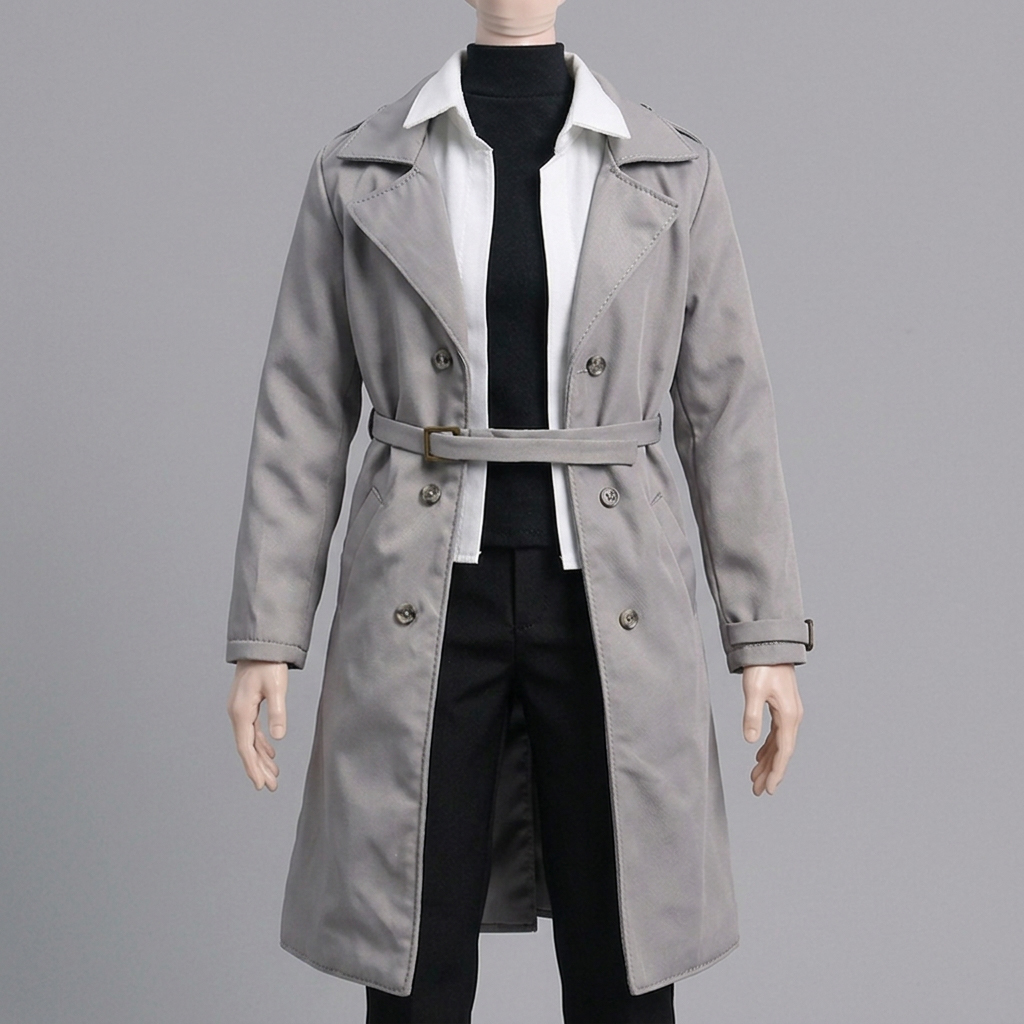 1/6 Scale Articulated Male Figure – Trench Coat, Shirt, Vest, and Trousers (Outfit Set)
