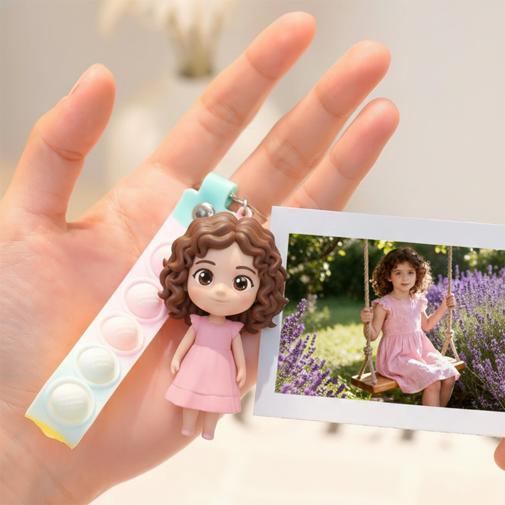 Personalized 3D Keychain from Photo Custom Cartoon Mini Figure Doll Unique Keyring & Creative Gift with Pearl Style Accessory | KibiFig