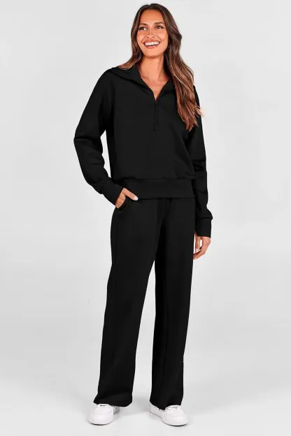 🔥Final Day Clearance!🛒Women's 2 Piece Outfits Casual Lapel Half Zip Sweatshirts And Wide Leg Pants Tracksuit Sets🔥8-PACK ONLY $28🔥