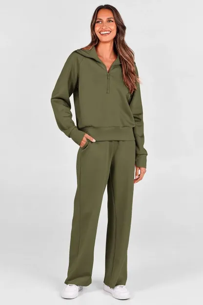 🔥Final Day Clearance!🛒Women's 2 Piece Outfits Casual Lapel Half Zip Sweatshirts And Wide Leg Pants Tracksuit Sets🔥8-PACK ONLY $28🔥