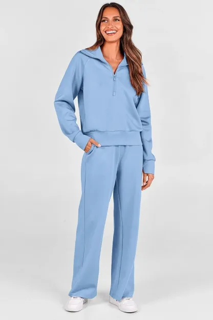 🔥Final Day Clearance!🛒Women's 2 Piece Outfits Casual Lapel Half Zip Sweatshirts And Wide Leg Pants Tracksuit Sets🔥8-PACK ONLY $28🔥