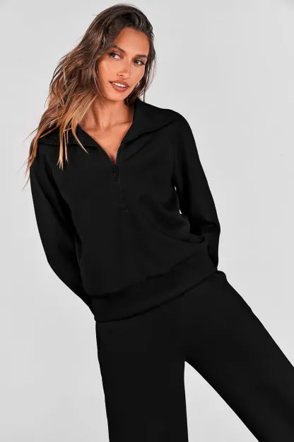🔥Final Day Clearance!🛒Women's 2 Piece Outfits Casual Lapel Half Zip Sweatshirts And Wide Leg Pants Tracksuit Sets🔥8-PACK ONLY $28🔥