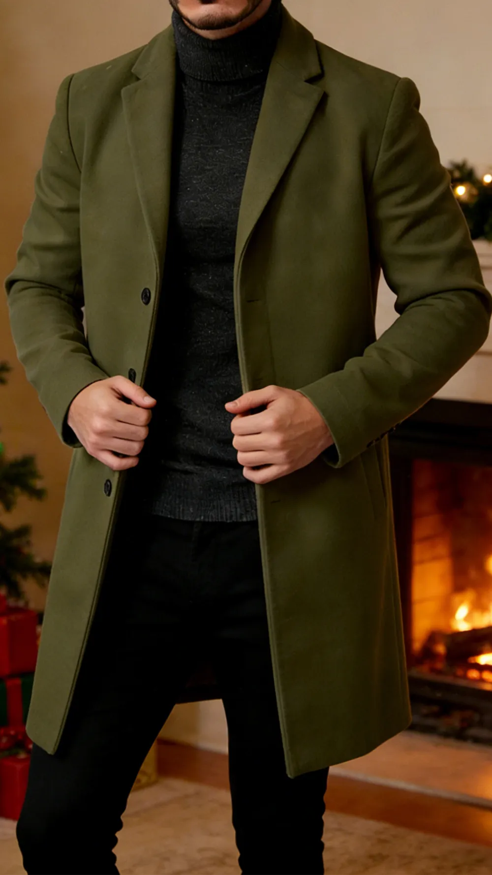 2026 New year Sale!Men's Single Row Buckle Solid Color Jacket