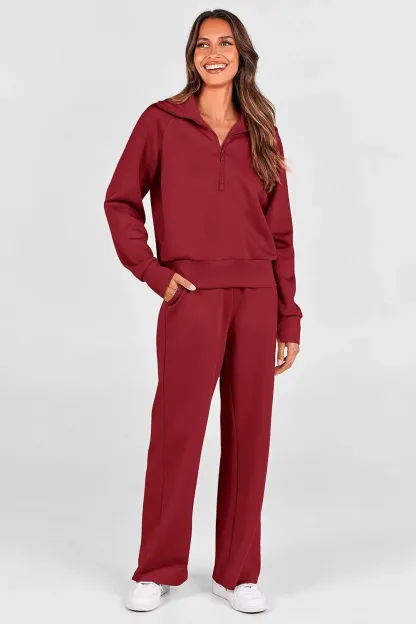 🔥Final Day Clearance!🛒Women's 2 Piece Outfits Casual Lapel Half Zip Sweatshirts And Wide Leg Pants Tracksuit Sets🔥8-PACK ONLY $28🔥