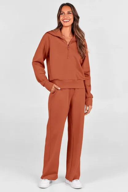 🔥Final Day Clearance!🛒Women's 2 Piece Outfits Casual Lapel Half Zip Sweatshirts And Wide Leg Pants Tracksuit Sets🔥8-PACK ONLY $28🔥