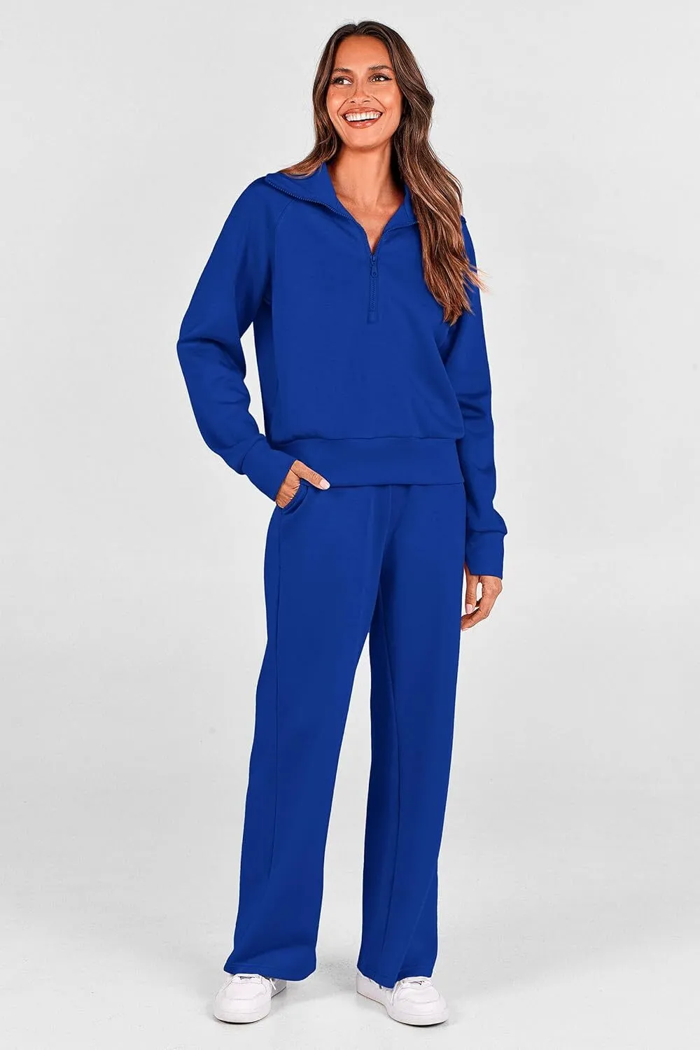 🔥Final Day Clearance!🛒Women's 2 Piece Outfits Casual Lapel Half Zip Sweatshirts And Wide Leg Pants Tracksuit Sets🔥8-PACK ONLY $28🔥