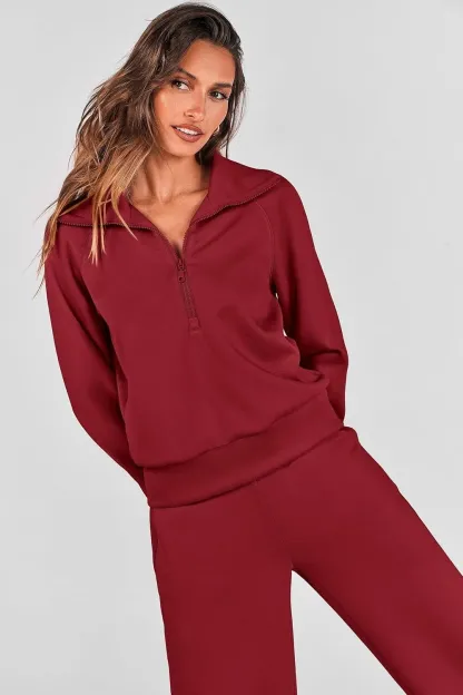 🔥Final Day Clearance!🛒Women's 2 Piece Outfits Casual Lapel Half Zip Sweatshirts And Wide Leg Pants Tracksuit Sets🔥8-PACK ONLY $28🔥