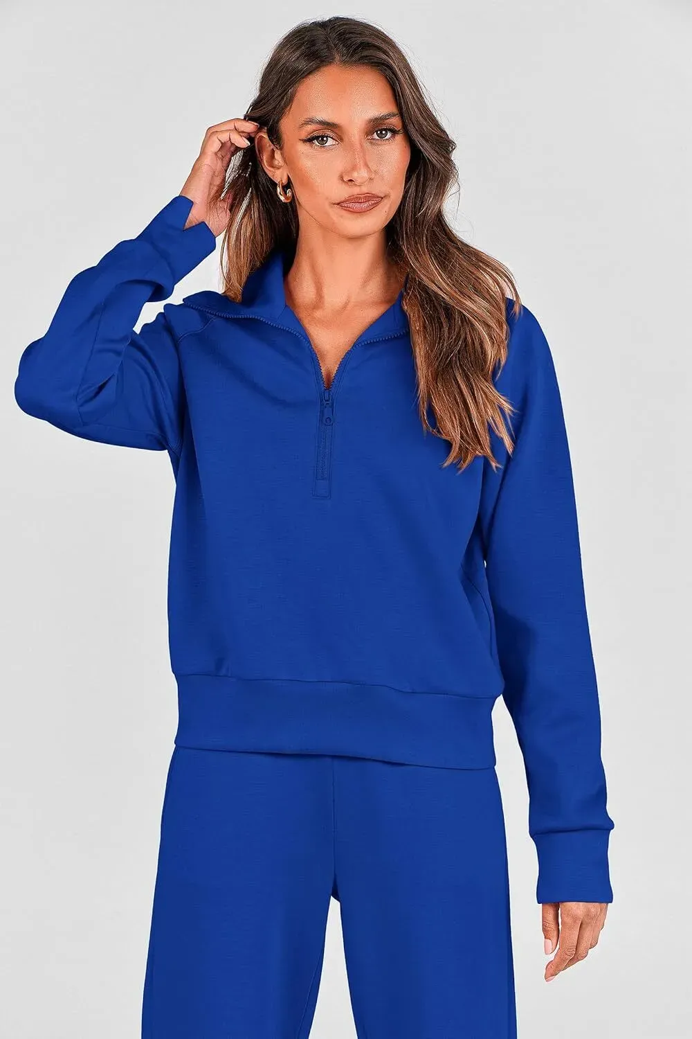 🔥Final Day Clearance!🛒Women's 2 Piece Outfits Casual Lapel Half Zip Sweatshirts And Wide Leg Pants Tracksuit Sets🔥8-PACK ONLY $28🔥