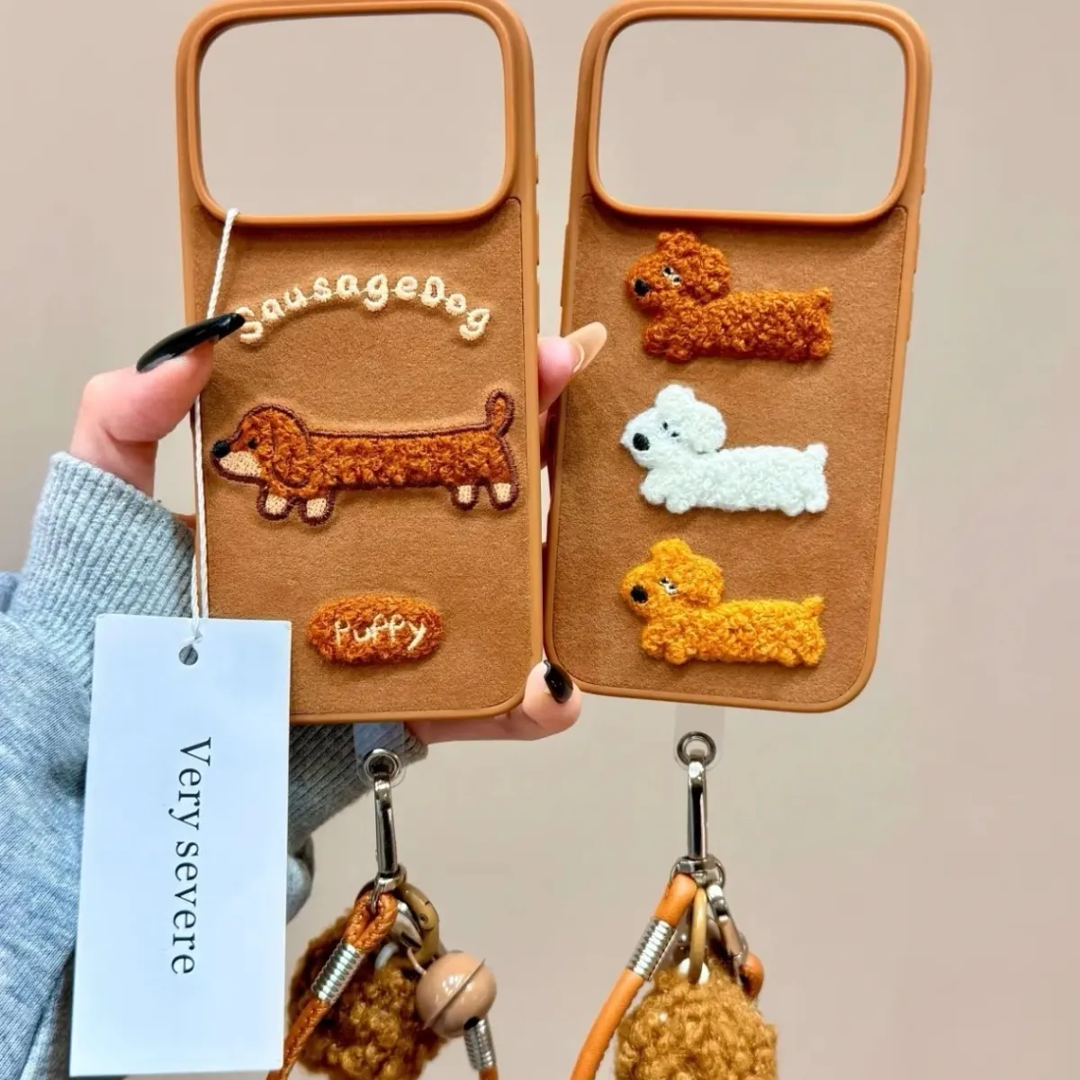 Cute plush embroidered dachshund phone case