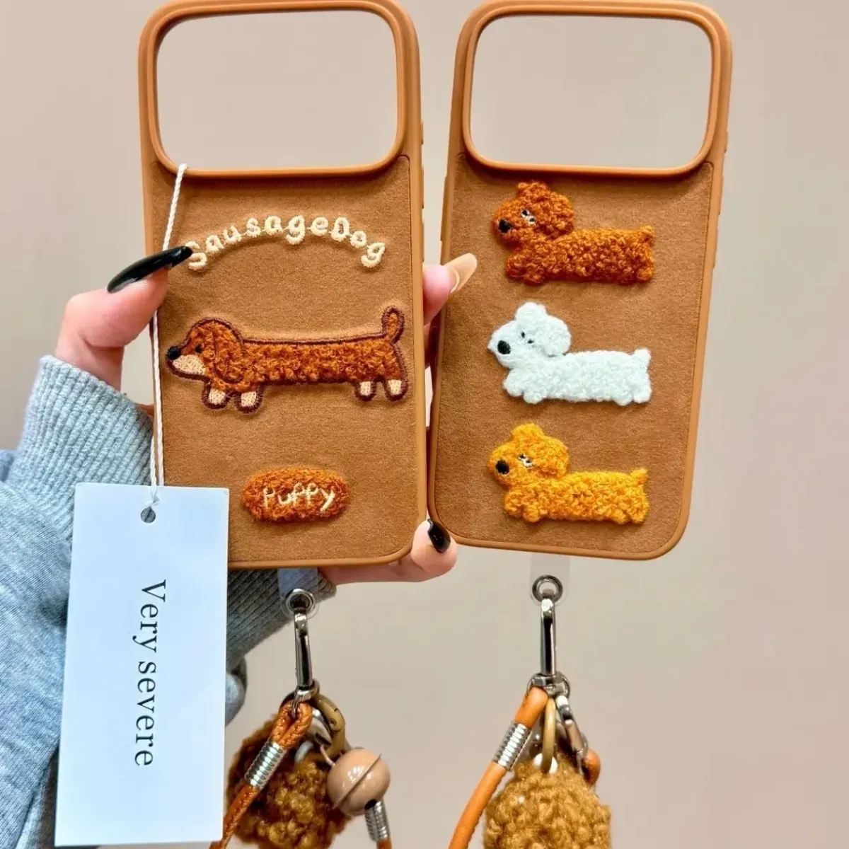 Cute plush embroidered dachshund phone case