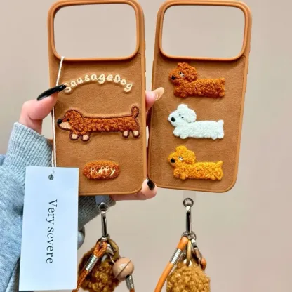 Cute plush embroidered dachshund phone case