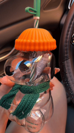 Cute Glass Straw Cup with Knit Beanie & Scarf