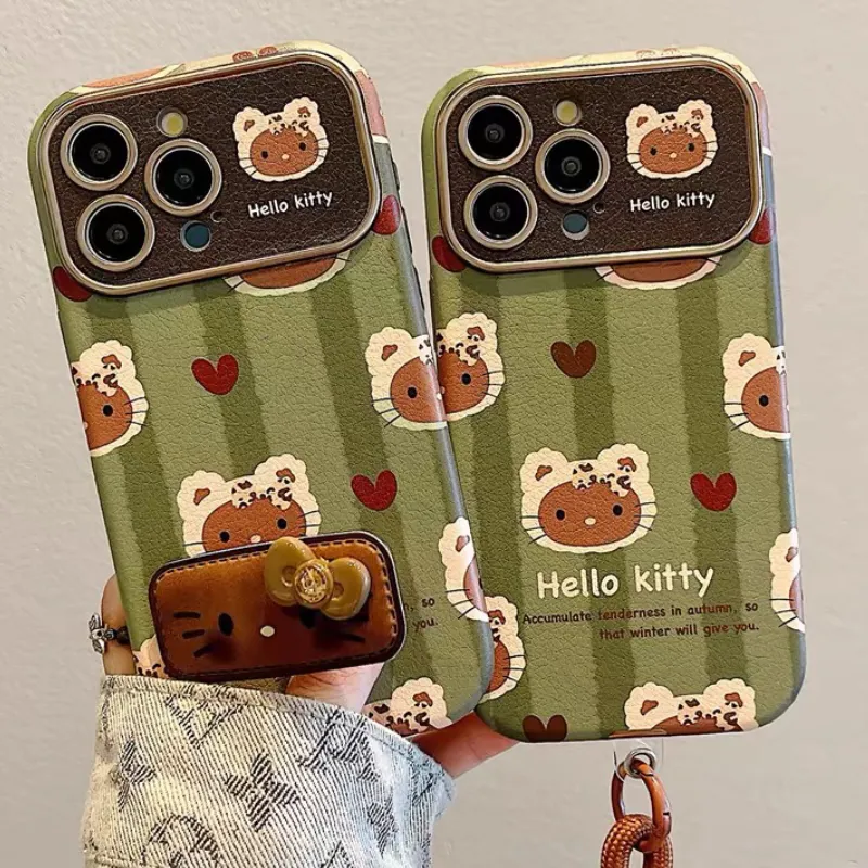 Greenish brown kitty ins style full coverage phone case