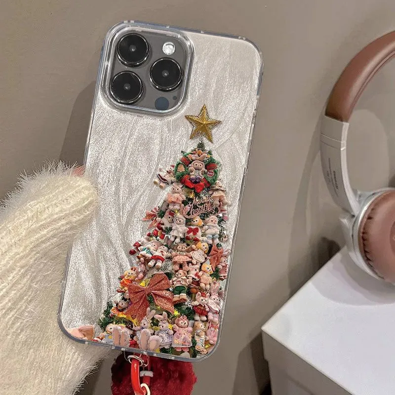 Doll Christmas tree feather satin mobile phone case