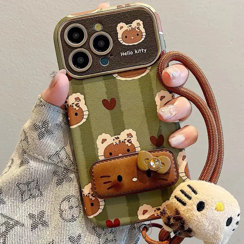 Greenish brown kitty ins style full coverage phone case