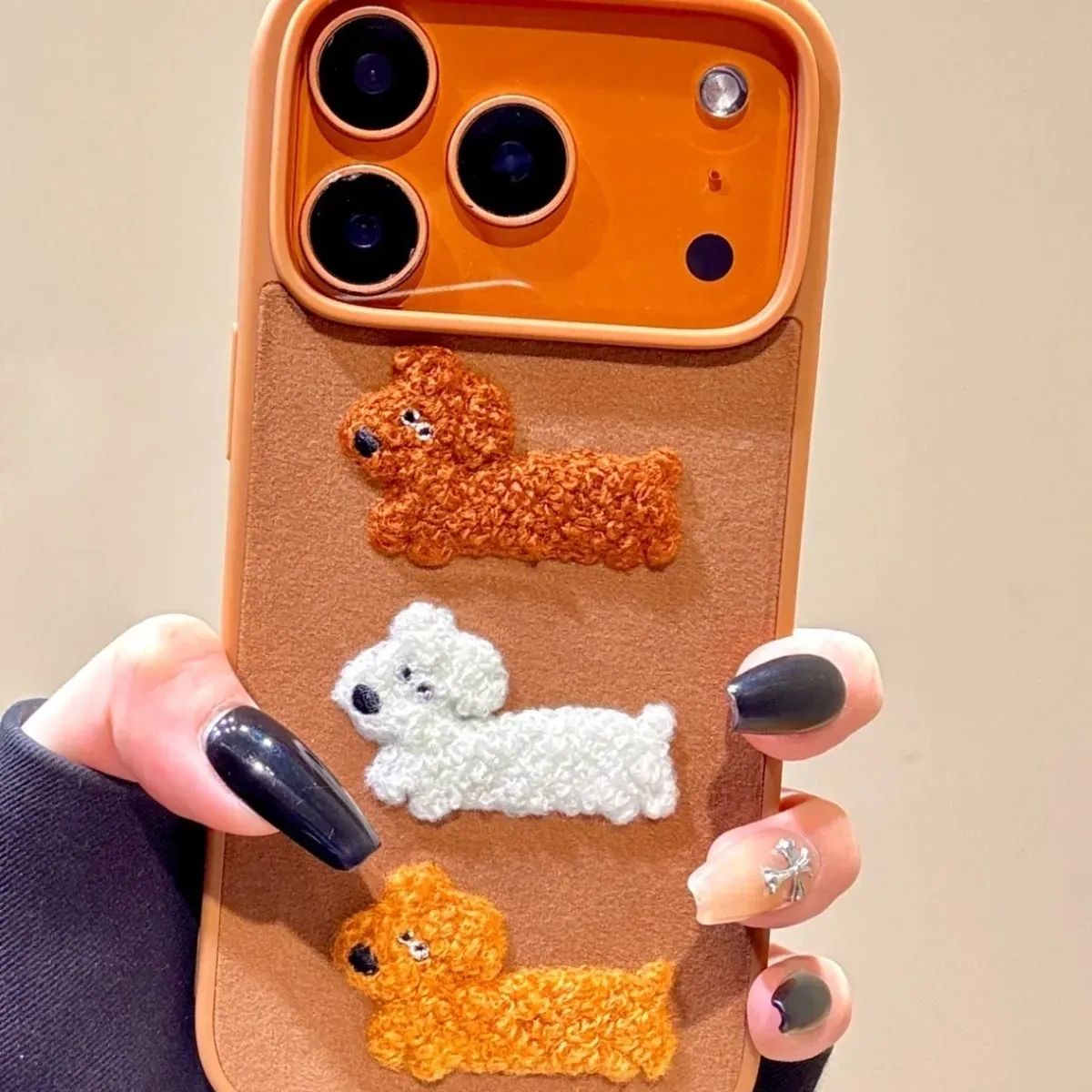 Cute plush embroidered dachshund phone case