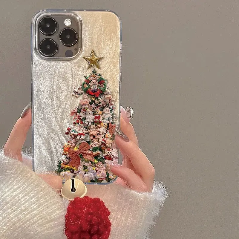 Doll Christmas tree feather satin mobile phone case