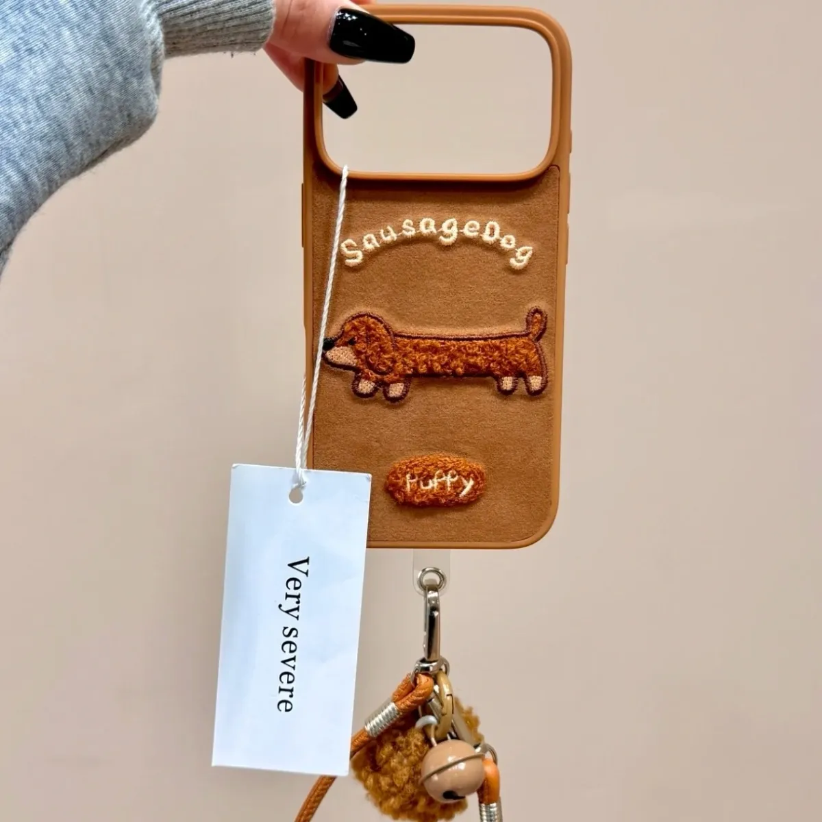 Cute plush embroidered dachshund phone case