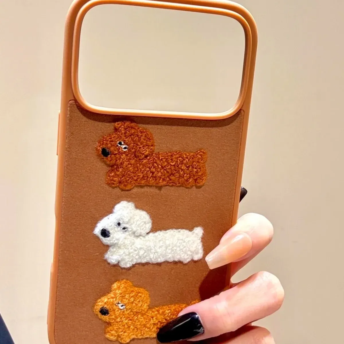 Cute plush embroidered dachshund phone case
