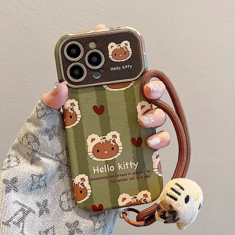 Greenish brown kitty ins style full coverage phone case