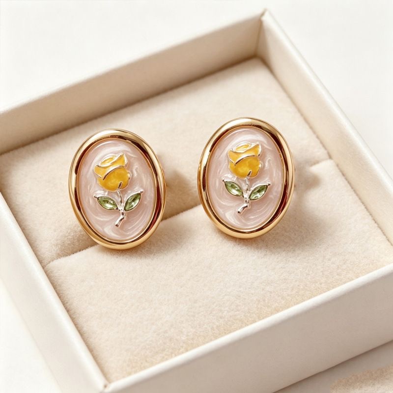 Vintage Enamel Rose Cufflinks