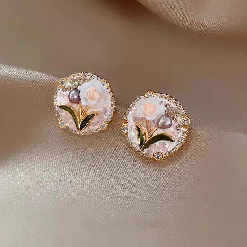 Vintage Enamel Rose Cufflinks