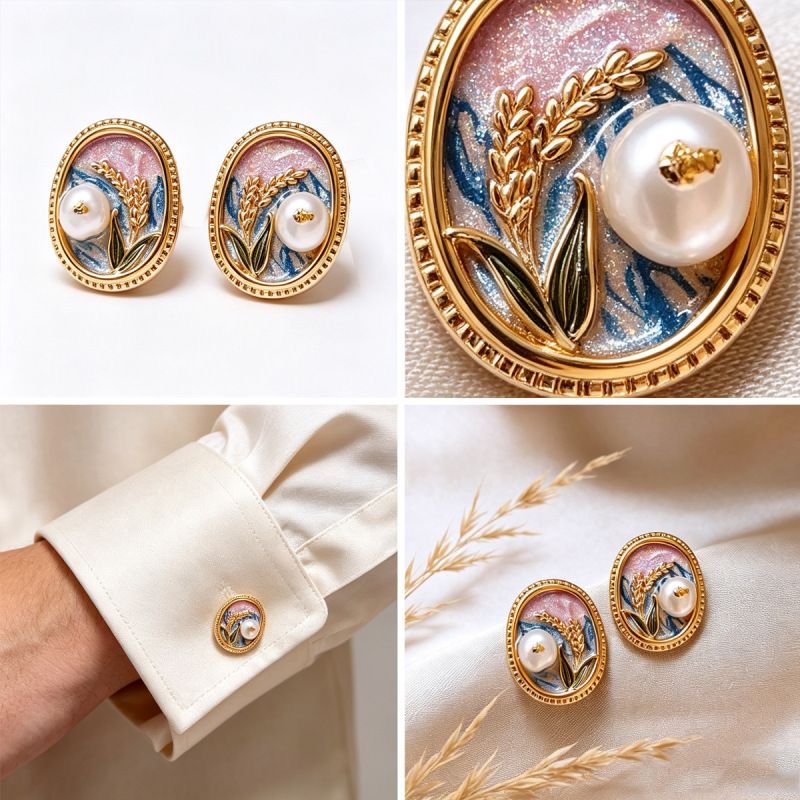 Vintage Enamel Rose Cufflinks