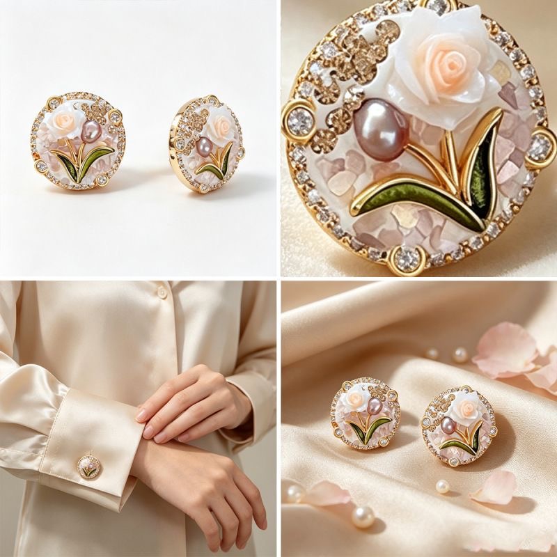 Vintage Enamel Rose Cufflinks