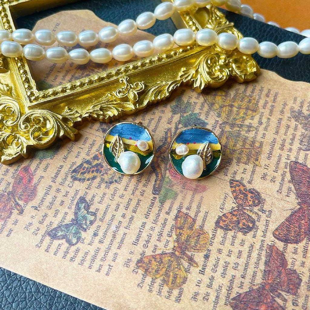 Vintage Enamel Rose Cufflinks